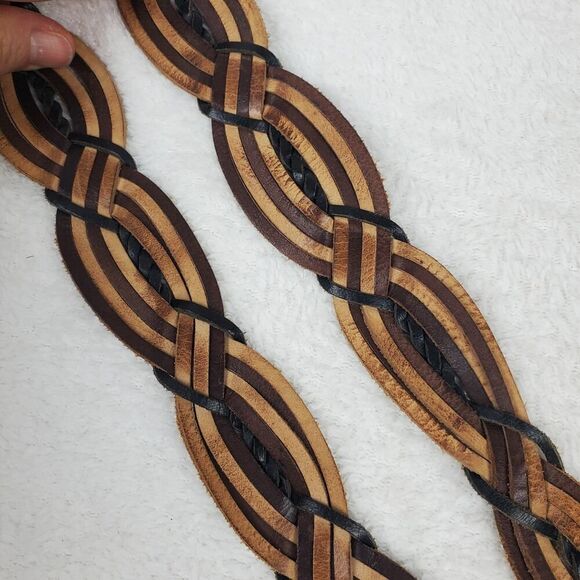 Jessica Simpson Leather Braided Belt Two Tone Brown Size Small - Picture 4 of 9